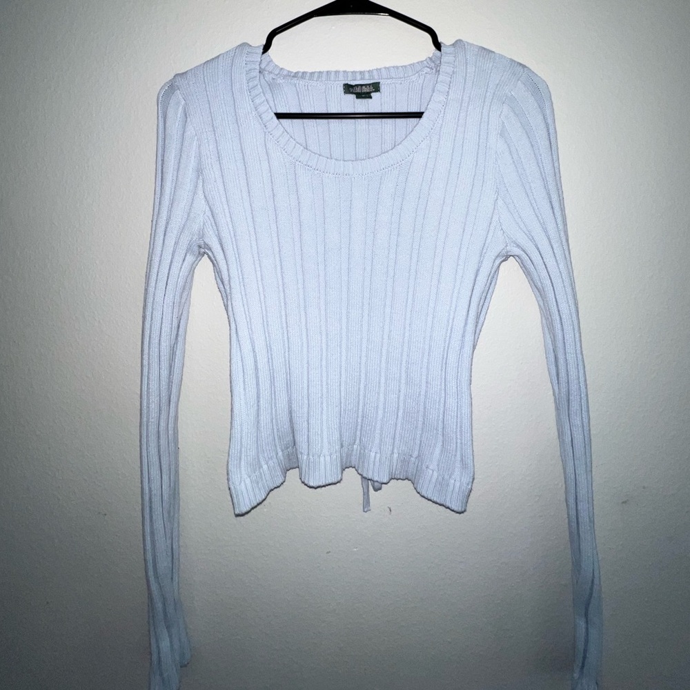 Light Blue Ribbed Knit Top/ Open Back